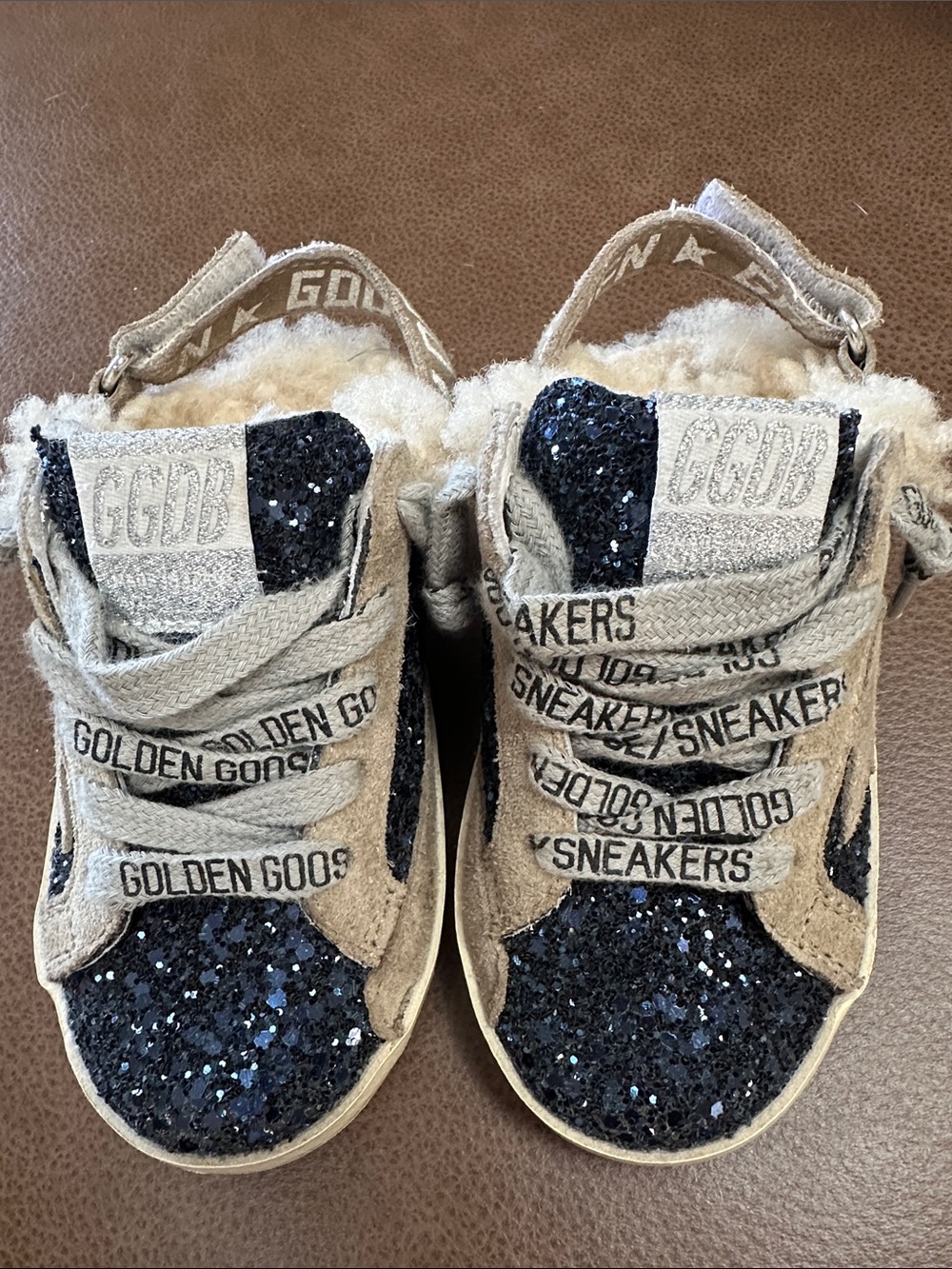 Golden Goose Kids Glitter Sneakers in Navy and Beige